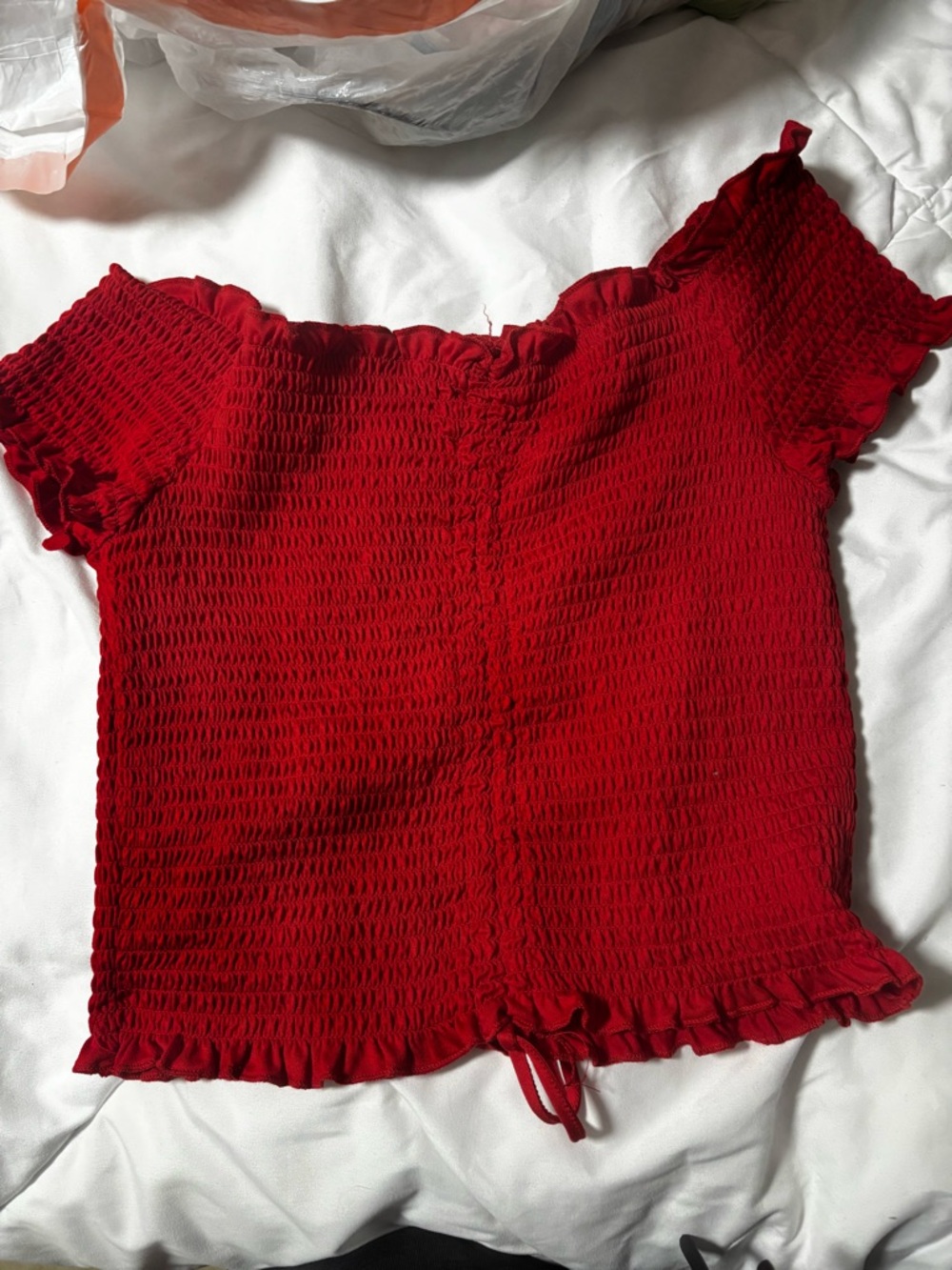 Rue21 Red Smocked Off-Shoulder Crop Top